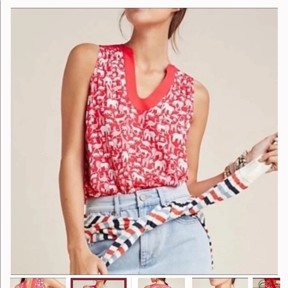 Maeve Tops - Anthropologie Maeve Red & White Animal Print Top - Size 10P